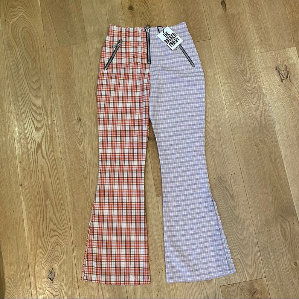 The Ragged Priest Drifter Flare Trouser Half & Half Check with Side Split
